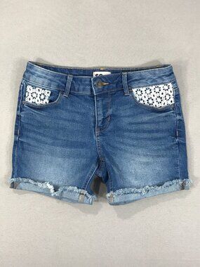 SO Jean Shorts Girl's 12 Blue Denim Button Snap Cut-Off Raw Hem Pockets